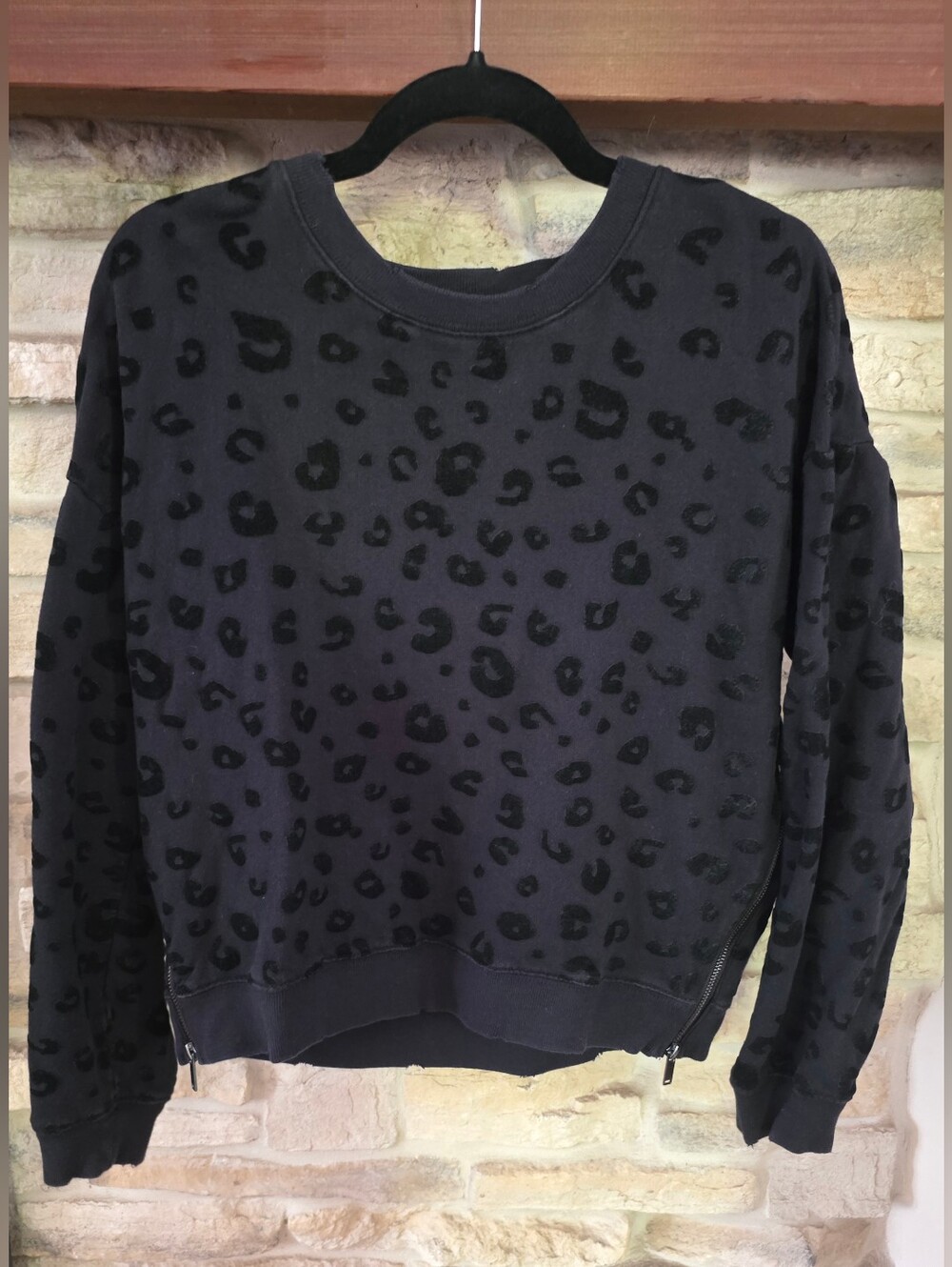 Rails Black Leopard Valor Raised Pattern Zip-Hem Crew Sweatshirt